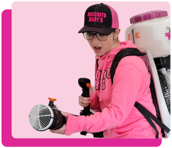 licensed and trained mosquito technician with pink background